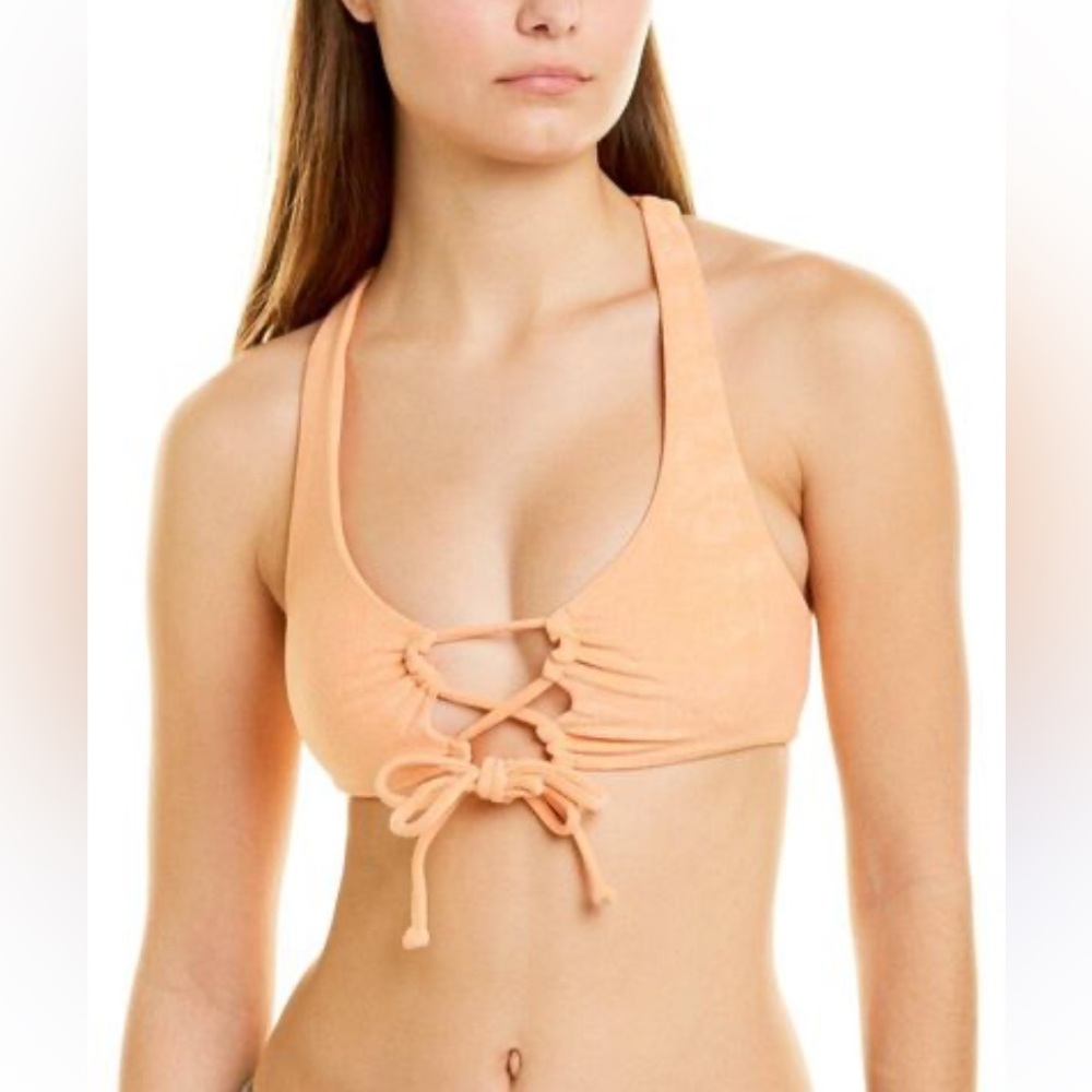 NWT L Space Bikini Swim Top Dax Tangy Terry Peyton Cinch Front Racerback XS $99
